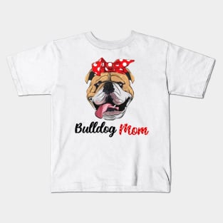 Bulldog Mom With Red Dot Turban Mother's Day Gift Kids T-Shirt